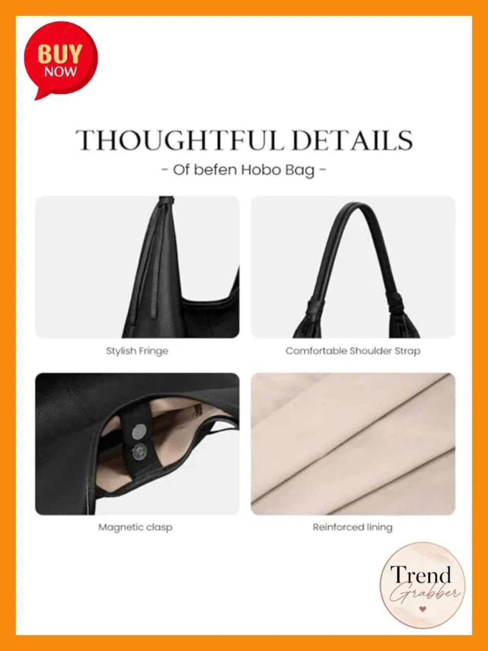 Genuine Leather Slouchy Hobo Tote with Tassel Ribbon Magnetic Closure